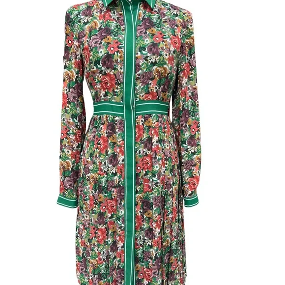 Brooks Brothers Retro Multicolor Floral Long Sleeve Dress with Green Stripe Band - Picture 7 of 12